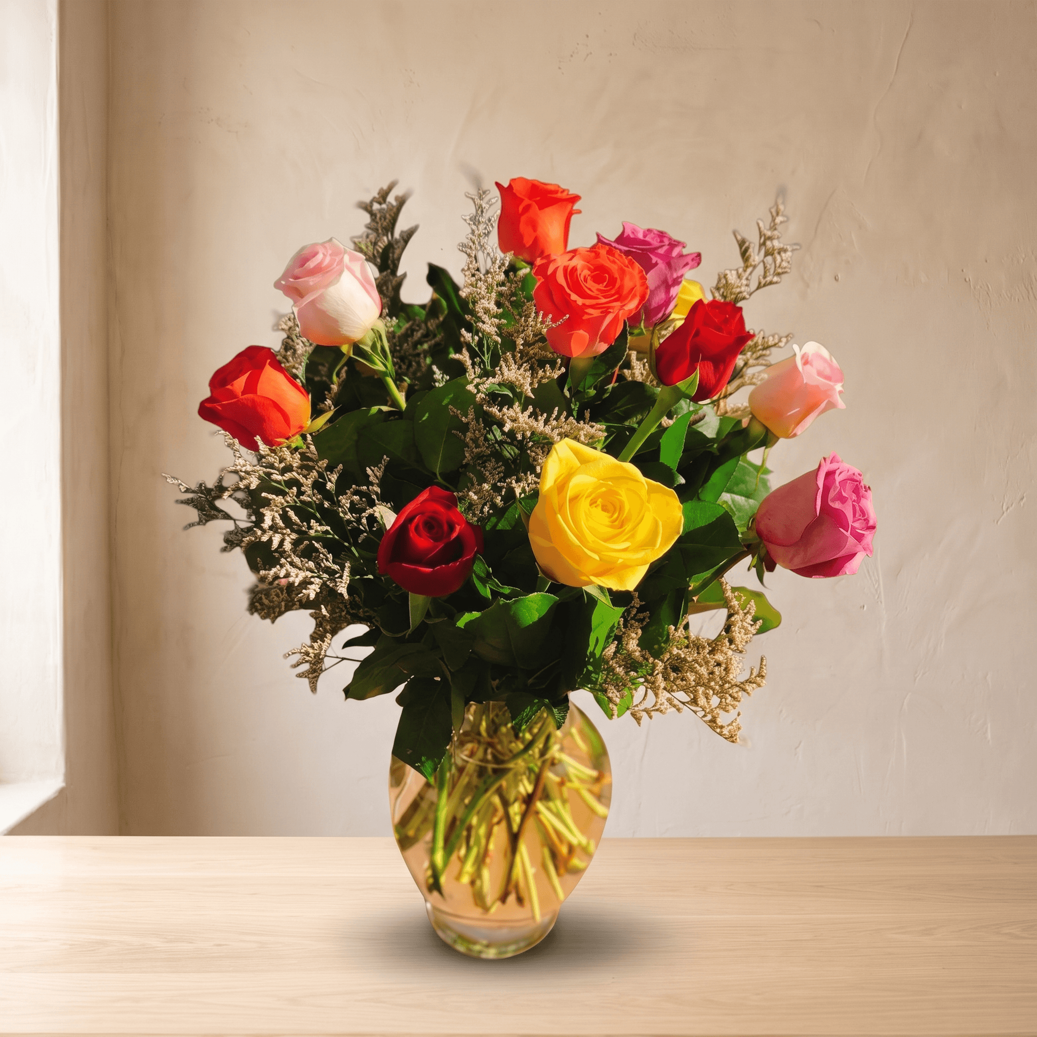 Mixed Color Roses in Vase