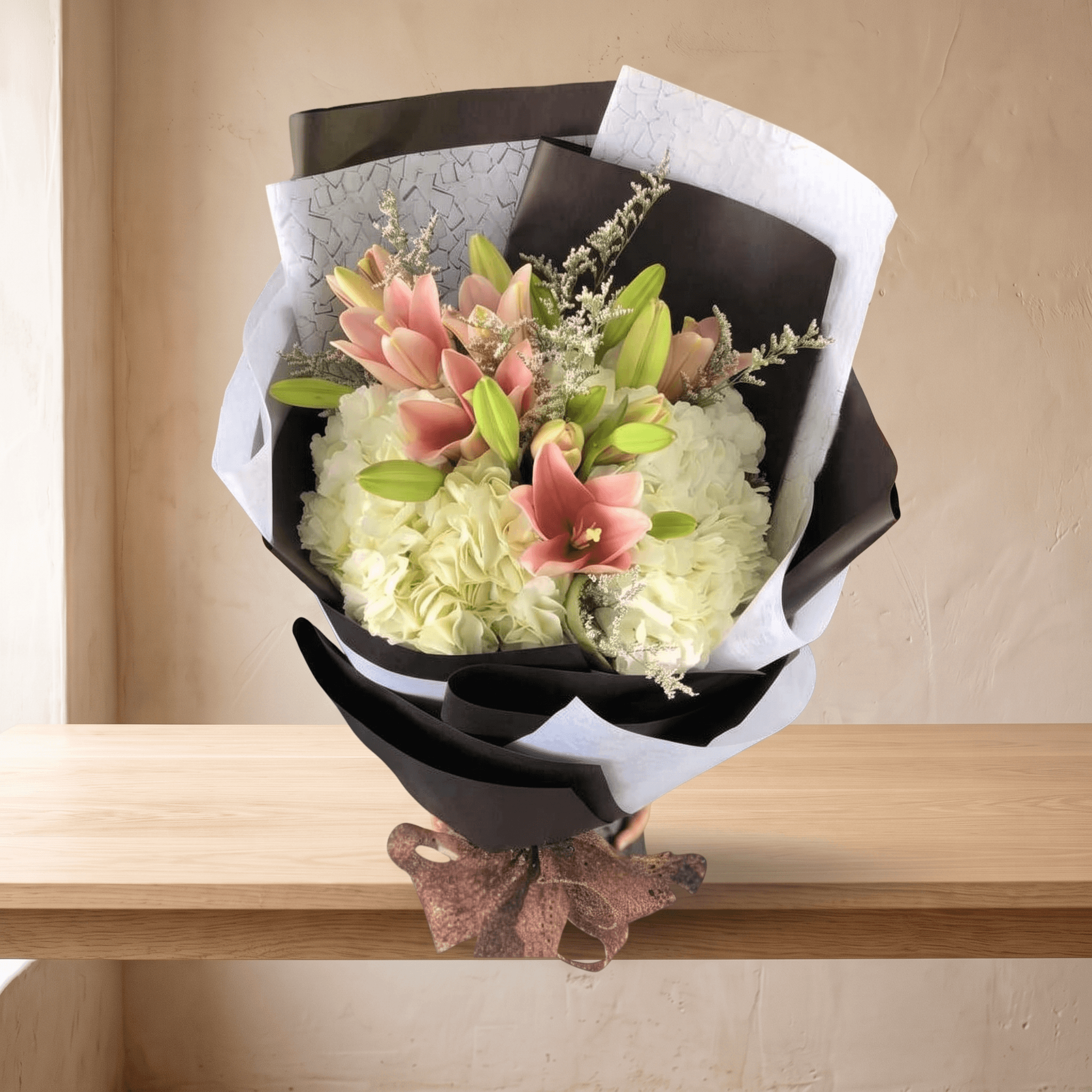 Hydrangea w/ lilies Bouquet Wrap
