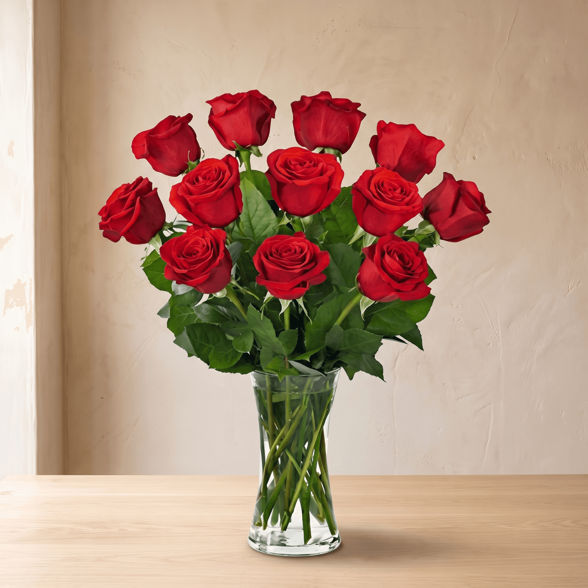 One Dozen Red Rose Bouquet with Vase